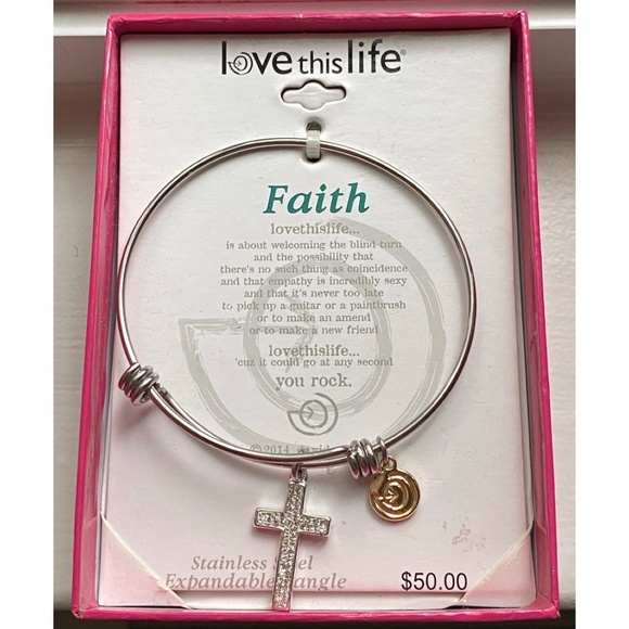 LOVE THIS LIFE Bracelet “Faith" Charms Stainless Crystal Cross Expandable Bangle - Picture 3 of 5